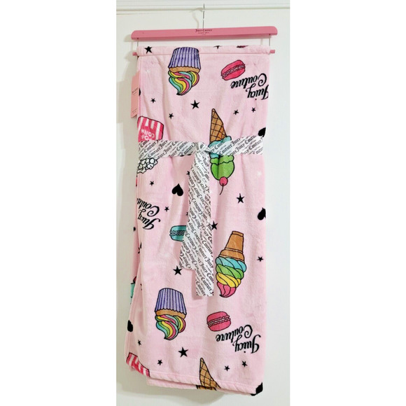 Juicy Couture Premium Pink Plush Throw Blanket Ice Cream/Macaroon/Popcorn 50x70"